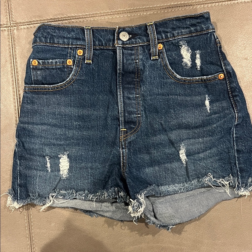 Levi's Dark Blue Distressed Jean Shorts